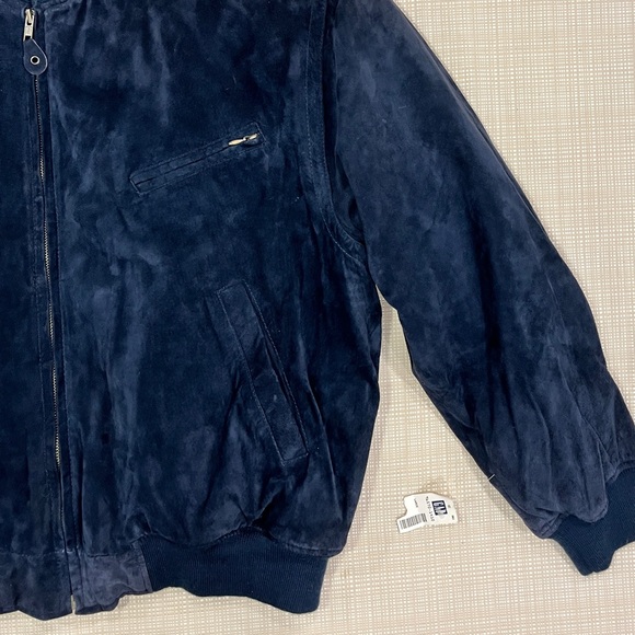 NWT GAP 100% Suede Leather Bomber Jacket Navy Blue Cropped Suede Outerwear - Picture 9 of 15